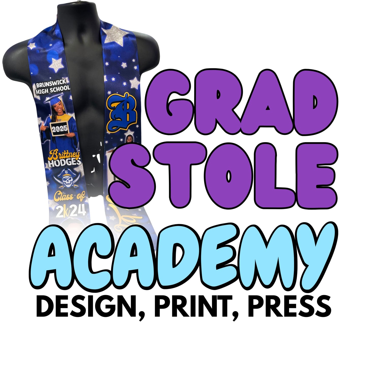 Grad Stoles: Design, Print, Press (One Time Fee)