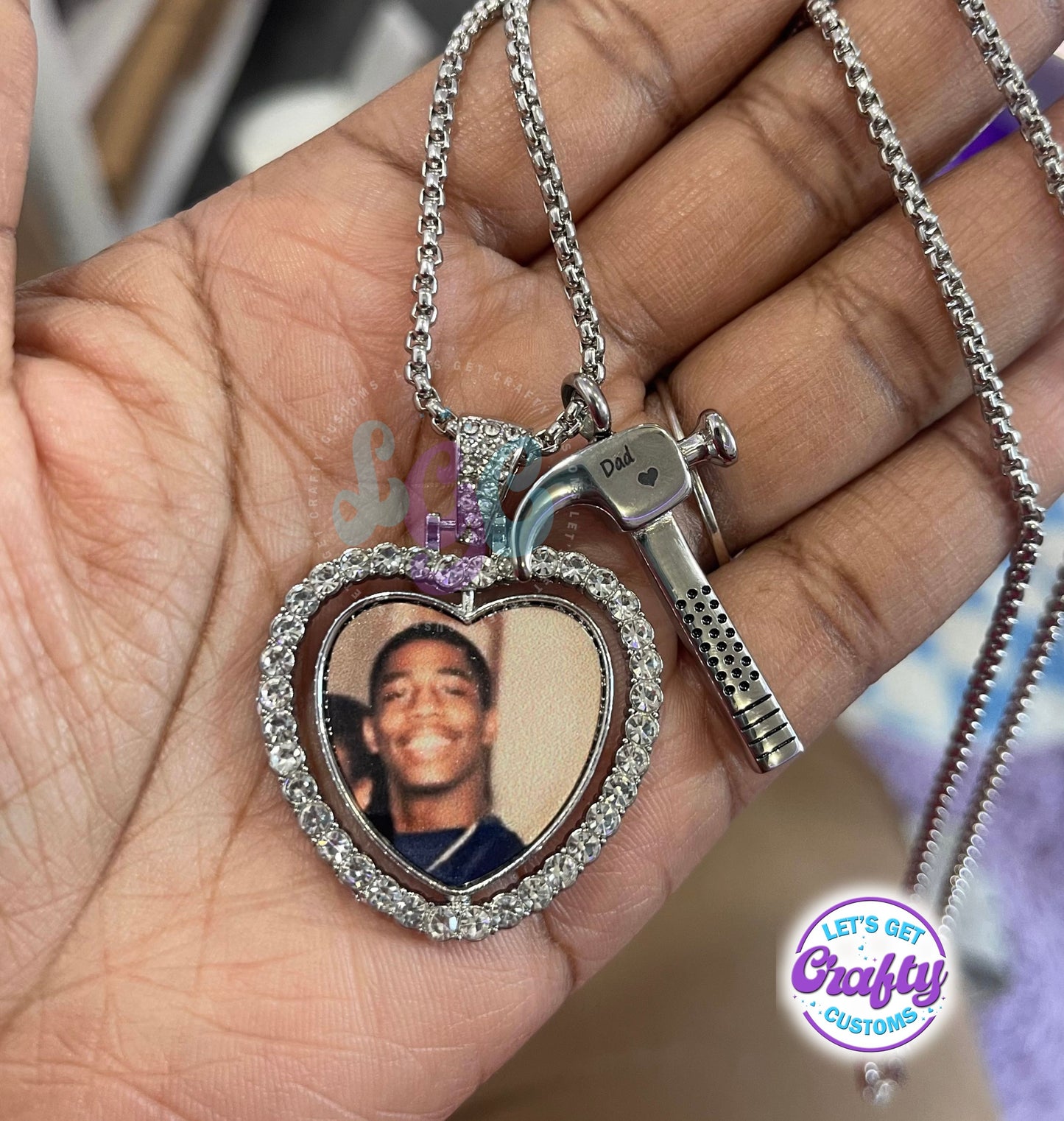 Photo Heart Bling Necklace (doublesided)