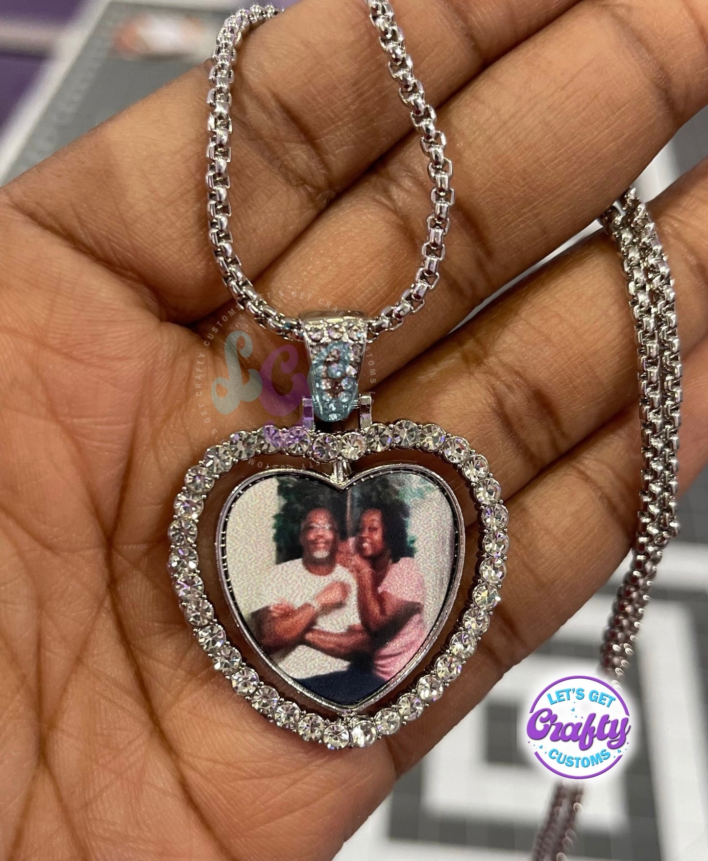 Photo Heart Bling Necklace (doublesided)